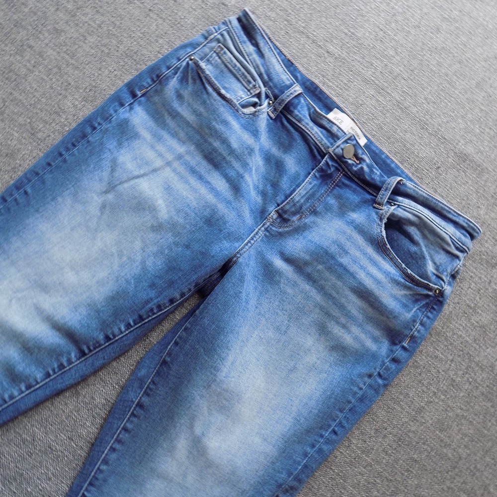 BKE Victoria Ankle Skinny Jeans Womens 31 Blue Good Mid Rise Distressed Raw Hem
